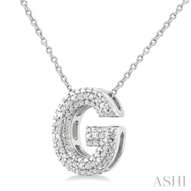 1/20 Ctw Bubble Accent Initial 'G' Round Cut Diamond Fashion Pendant With Chain in Sterling Silver