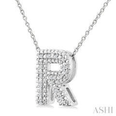 1/20 Ctw Bubble Accent Initial 'R' Round Cut Diamond Fashion Pendant With Chain in Sterling Silver