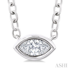 1/6 Ctw Petite East-West Bezel Set Marquise Cut Diamond Fashion Pendant With Chain in 10K White Gold