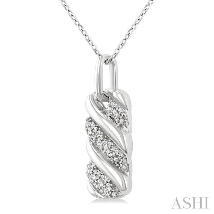 1/10 Ctw Bold Ribbed Swirl Round Cut Diamond Bold Fashion Pendant With Chain in Sterling Silver