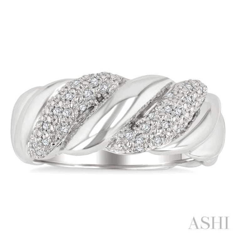 1/10 Ctw Bold Ribbed Swirl Round Cut Diamond Pirouette Bold Fashion Band in Sterling Silver