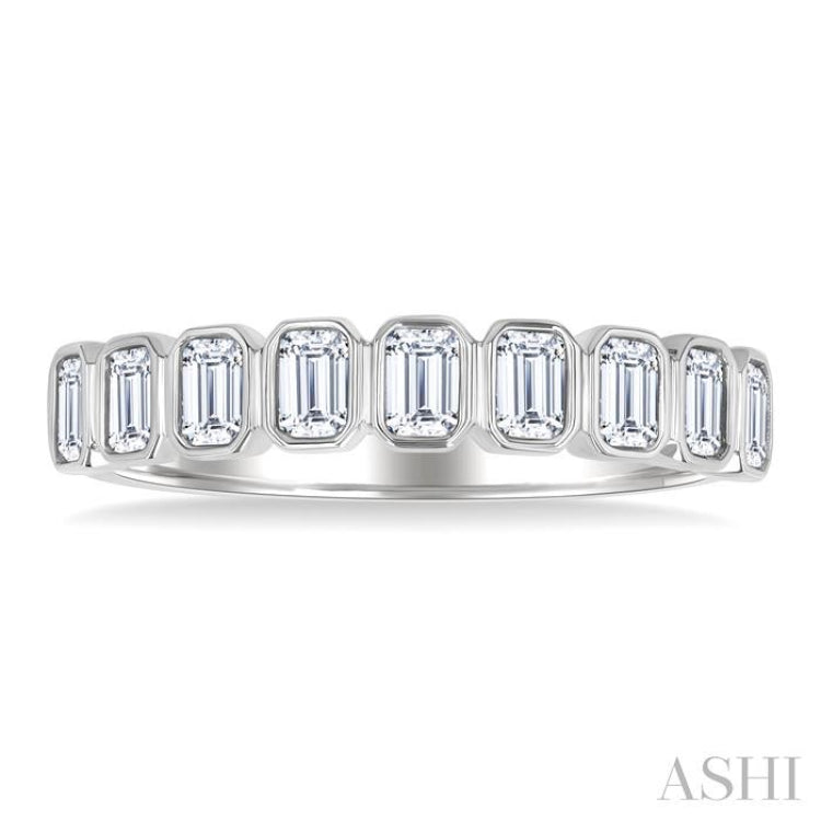 3/4 Ctw North-South Bezel Set Emerald Cut Diamond Fashion Band in 14K White Gold