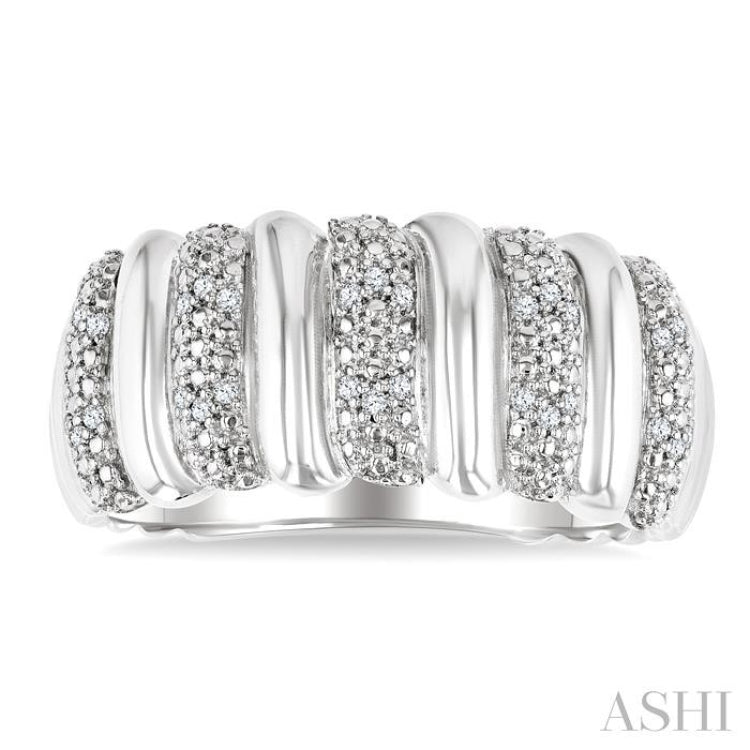 1/10 Ctw Bold Wide Ribbed Round Cut Diamond Fashion Band in Sterling Silver