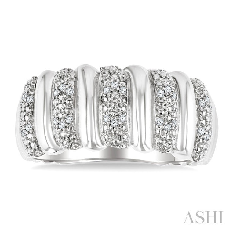 1/10 Ctw Bold Wide Ribbed Round Cut Diamond Pirouette Fashion Band in Sterling Silver