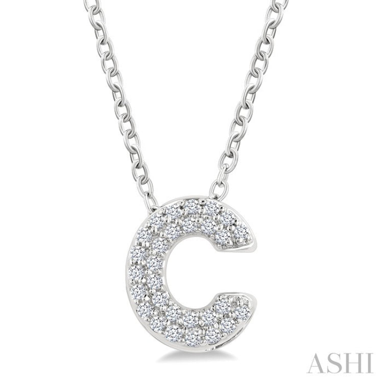 1/10 Ctw Initial 'C' Round Cut Diamond Fashion Pendant With Chain in 10K White Gold
