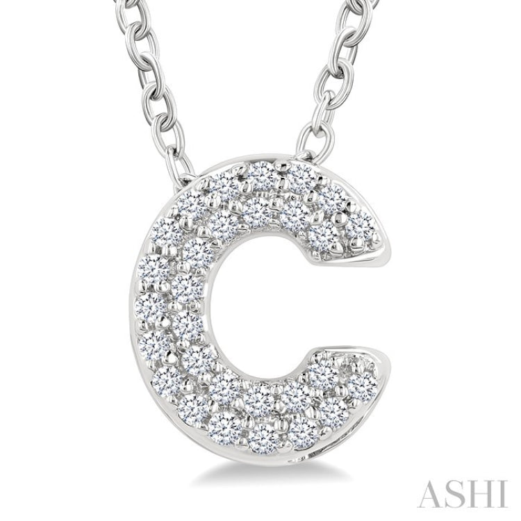 1/10 Ctw Initial 'C' Round Cut Diamond Fashion Pendant With Chain in 10K White Gold