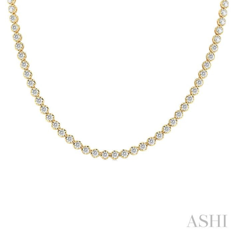 10 Ctw Illusion Round Cut Diamond Eternity Tennis Necklace in 14K Yellow Gold