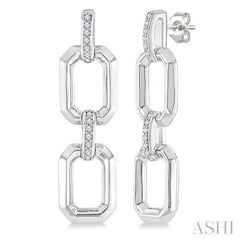 1/10 Ctw Bold Open Window Octagonal Shape D-Link Round Cut Diamond Fashion Earring in Sterling Silver