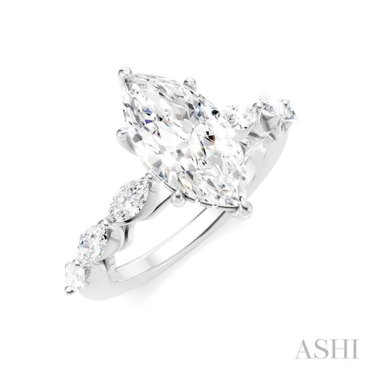 3/4 Ctw Marquise Shape Marquise and Round Cut Diamond Semi-Mount Engagement Ring in 14K White Gold