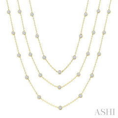 10 Ctw Bezel Set Round Cut Diamond 60-Inch Long Station Necklace in 14K Yellow Gold