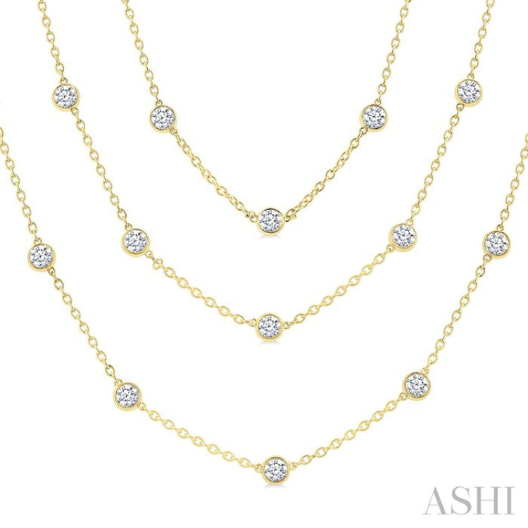 10 Ctw Bezel Set Round Cut Diamond 60-Inch Long Station Necklace in 14K Yellow Gold