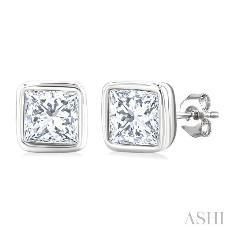 1/5 Ctw Petite Bezel Set Princess Cut Diamond Fashion Stud Earrings in 10K White Gold
