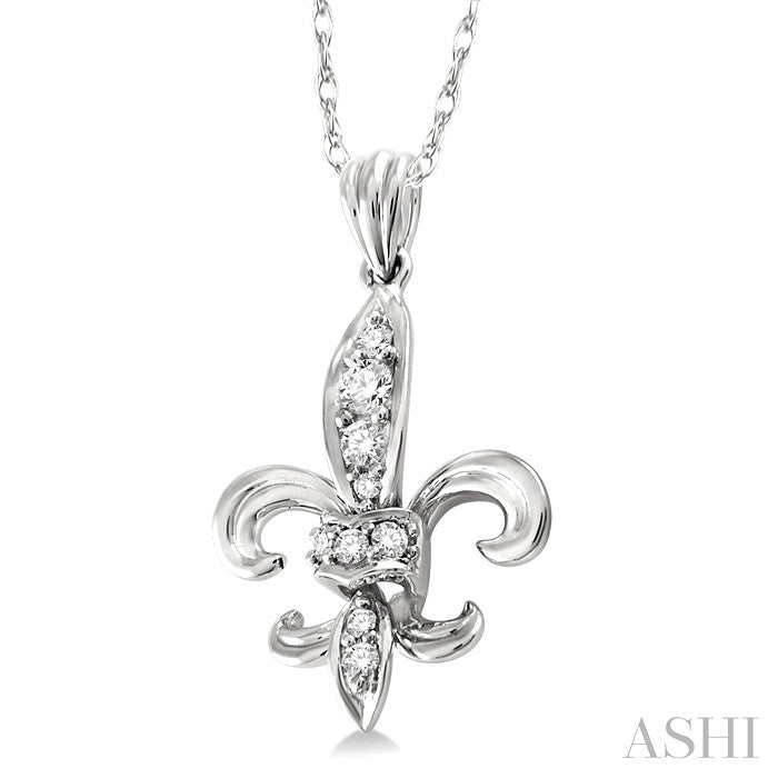 1/6 Ctw Round Cut Diamond Fleur De Lis Pendant in 14K White Gold with Chain