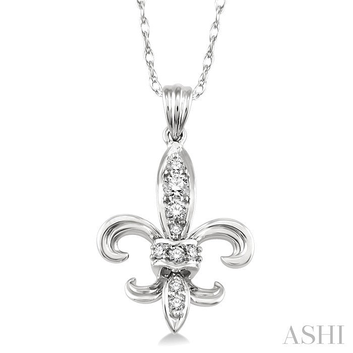 1/6 Ctw Round Cut Diamond Fleur De Lis Pendant in 14K White Gold with Chain