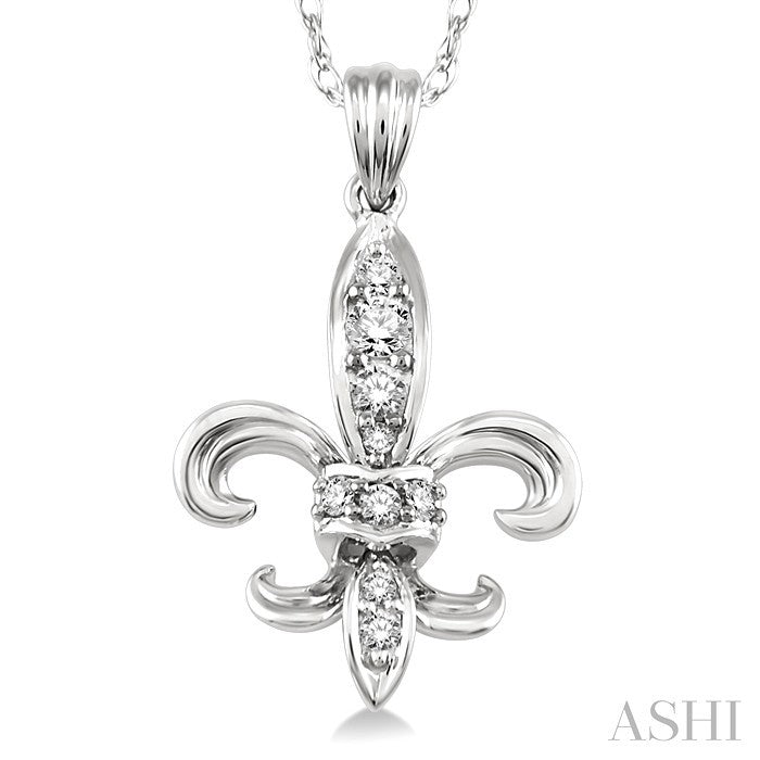 1/6 Ctw Round Cut Diamond Fleur De Lis Pendant in 14K White Gold with Chain