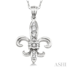 1/6 Ctw Round Cut Diamond Fleur De Lis Pendant in 14K White Gold with Chain
