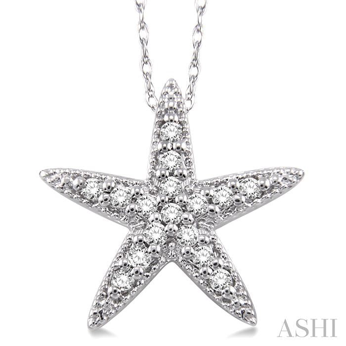 1/6 Ctw Round Cut Diamond Sea Star Pendant in 14K White Gold with Chain