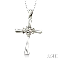 1/6 ctw Baguette and Round Cut Diamond Cross Pendant in 14K White Gold with Chain