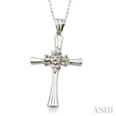 1/6 ctw Baguette and Round Cut Diamond Cross Pendant in 10K White Gold with Chain