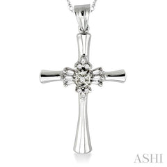 1/6 Ctw Baguette and Round Cut Diamond Cross Pendant in 10K White Gold with Chain