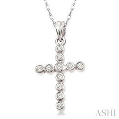 1/4 ctw Round Cut Diamond Cross Pendant in 14K White Gold with Chain