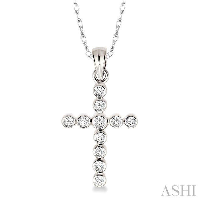 1/4 ctw Round Cut Diamond Cross Pendant in 14K White Gold with Chain