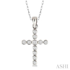 1/4 ctw Round Cut Diamond Cross Pendant in 14K White Gold with Chain
