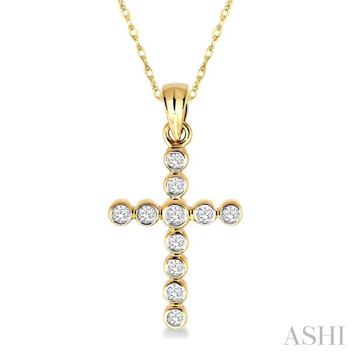 1/4 ctw Round Cut Diamond Cross Pendant in 14K Yellow Gold with Chain