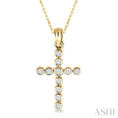 1/4 ctw Round Cut Diamond Cross Pendant in 14K Yellow Gold with Chain