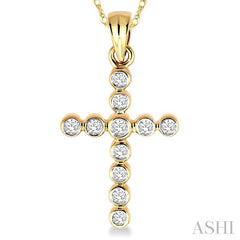 1/4 ctw Round Cut Diamond Cross Pendant in 14K Yellow Gold with Chain