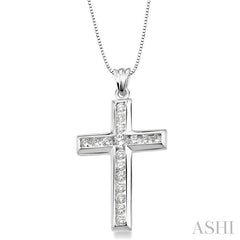 1 ctw Round Cut Diamond Cross Pendant in 14K White Gold with Chain