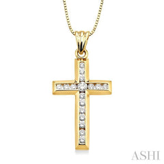 1/2 ctw Round Cut Diamond Cross Pendant in 14K Yellow Gold with Chain