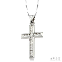 1/2 ctw Round Cut Diamond Cross Pendant in 10K White Gold with Chain