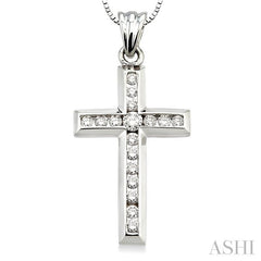 1/2 ctw Round Cut Diamond Cross Pendant in 10K White Gold with Chain
