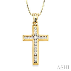 1/2 ctw Round Cut Diamond Cross Pendant in 10K Yellow Gold with Chain