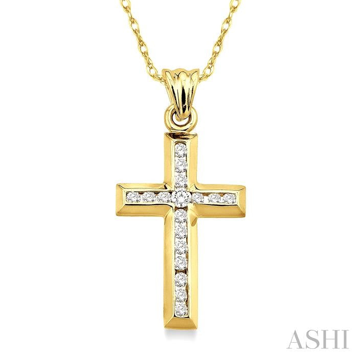 1/4 ctw Round Cut Diamond Cross Pendant in 14K Yellow Gold with Chain