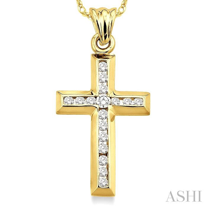 1/4 ctw Round Cut Diamond Cross Pendant in 14K Yellow Gold with Chain