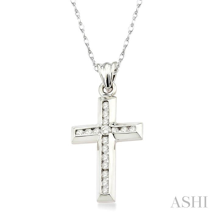 1/4 ctw Round Cut Diamond Cross Pendant in 10K White Gold with Chain