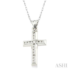 1/4 ctw Round Cut Diamond Cross Pendant in 10K White Gold with Chain