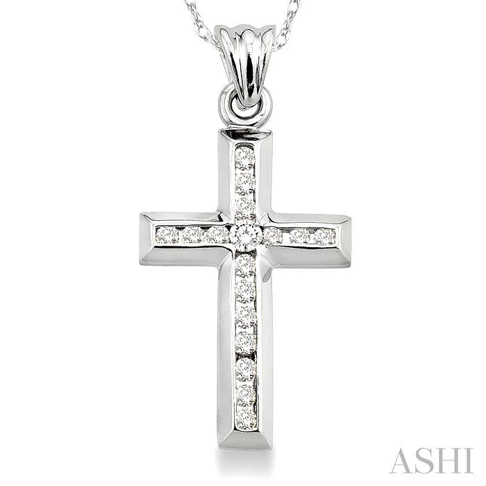 1/4 ctw Round Cut Diamond Cross Pendant in 10K White Gold with Chain