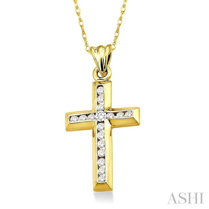 1/4 ctw Round Cut Diamond Cross Pendant in 10K Yellow Gold with Chain
