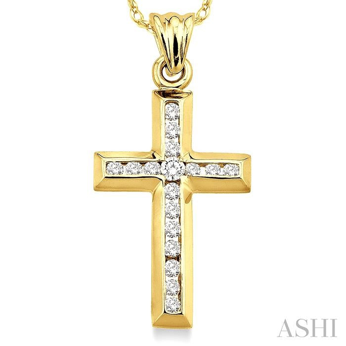1/4 ctw Round Cut Diamond Cross Pendant in 10K Yellow Gold with Chain
