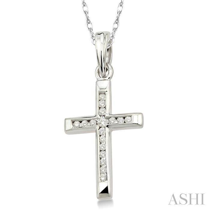 1/10 ctw Single Cut Diamond Cross Pendant in 14K White Gold with Chain
