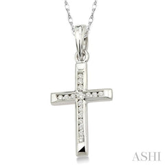1/10 ctw Single Cut Diamond Cross Pendant in 14K White Gold with Chain