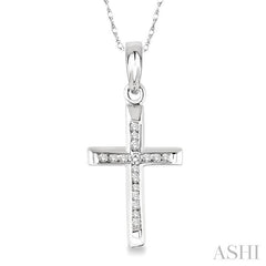 1/10 Ctw Single Cut Diamond Cross Pendant in 10K White Gold with Chain