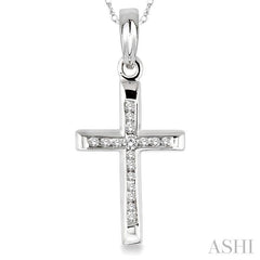 1/10 ctw Single Cut Diamond Cross Pendant in 10K White Gold with Chain