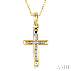 1/10 ctw Single Cut Diamond Cross Pendant in 10K Yellow Gold with Chain