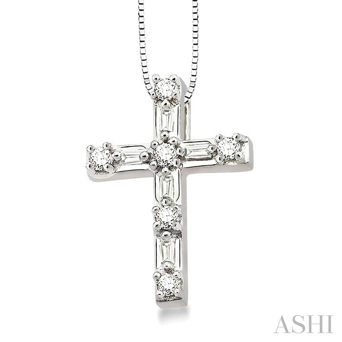 1/4 ctw Diamond Cross Pendant in 14K White Gold with chain
