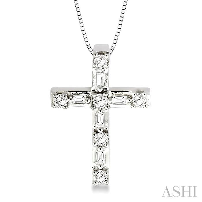 1/4 ctw Diamond Cross Pendant in 14K White Gold with chain