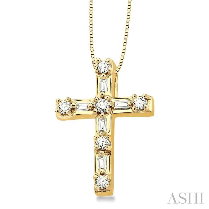 1/4 ctw Diamond Cross Pendant in 14K Yellow Gold with chain